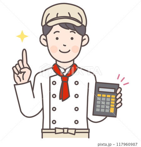 電卓を持ったパン屋男性スタッフ 電卓を持ったパン屋男性スタッフ 117960987