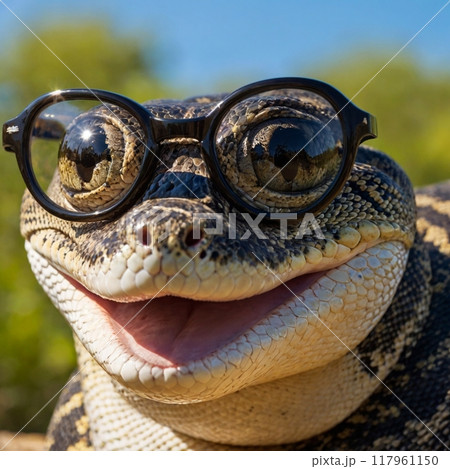 メガネをかけたワニ 117961150