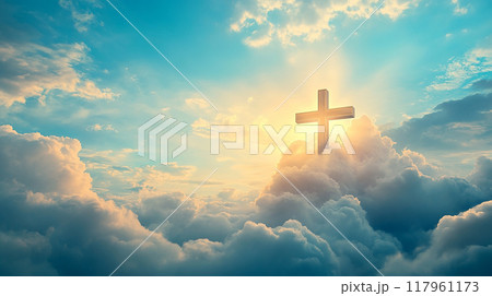 雲の中に浮かぶ光輝く十字架 雲の中に浮かぶ光輝く十字架 117961173