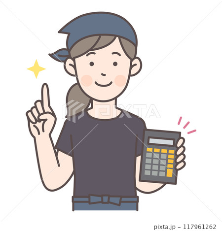 電卓を持った飲食店女性スタッフ 117961262