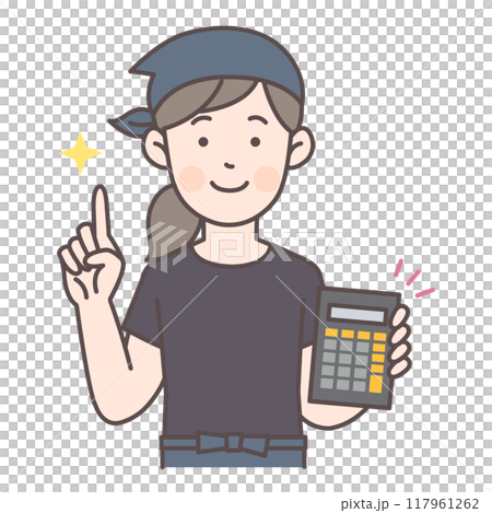 電卓を持った飲食店女性スタッフ 117961262