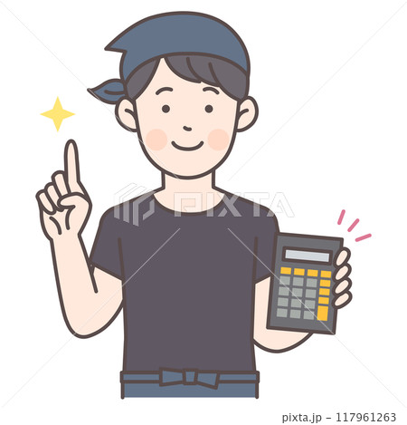 電卓を持った飲食店男性スタッフ 電卓を持った飲食店男性スタッフ 117961263