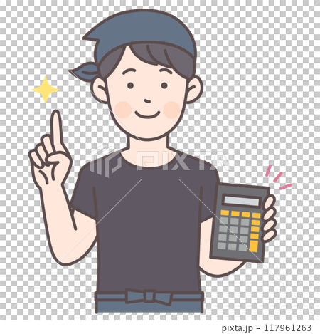 電卓を持った飲食店男性スタッフ 電卓を持った飲食店男性スタッフ 117961263