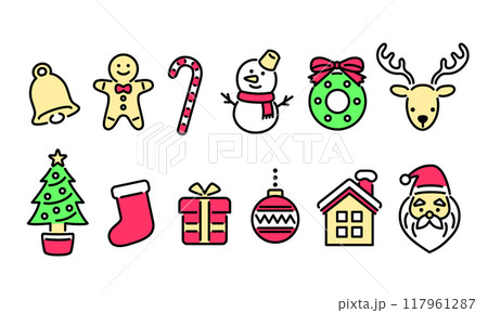 クリスマスの飾りのシンプルでポップなベクターイラスト素材アイコン クリスマスの飾りのシンプルでポップなベクターイラスト素材アイコン 117961287