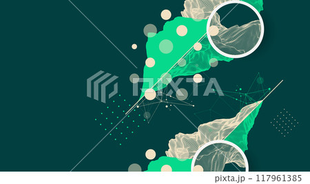 Trendy abstract wireframe mountain background. Modern science or technology art elements. Surface illustration. Vector hand drawn. 117961385