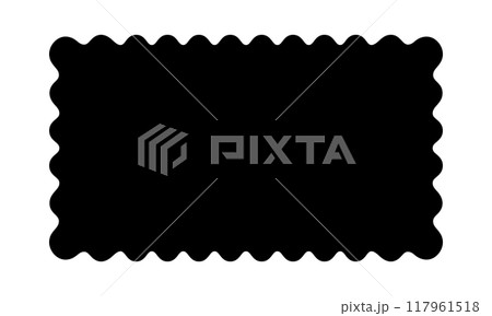 Rectangle shape with wavy edges. Rectangular form with scalloped borders. Empty text box, tag, label or stamp template isolated on white background. Vector graphic illustration Rectangle shape with wavy edges. Rectangular form with scalloped borders. Empty text box, tag, label or stamp template isolated on white background. Vector graphic illustration 117961518