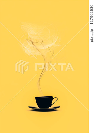 A cup of coffee is shown with steam rising from it 117961636