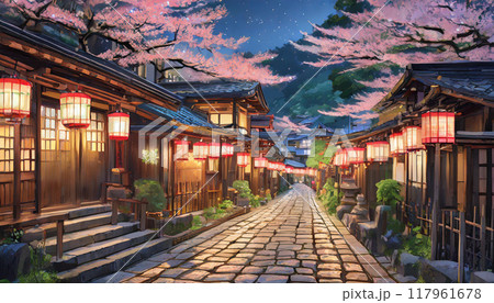 灯篭の灯で照らされる京都の小道 03 灯篭の灯で照らされる京都の小道 03 117961678