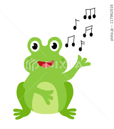 Cute frog sing. Children Hand drawn vector flat illustration. 117962016