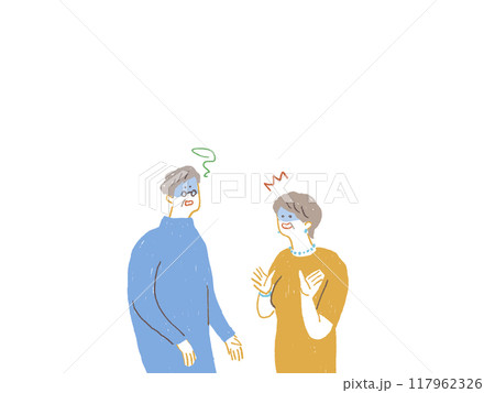 ふらふらするシニア男性と驚くシニア女性 117962326