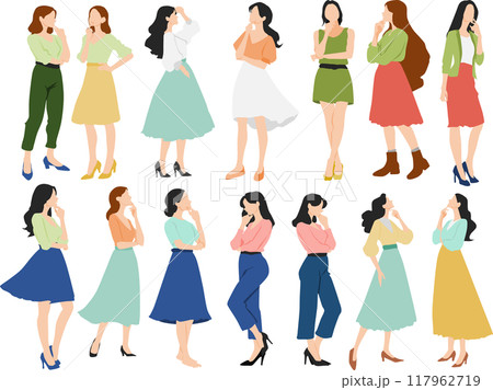 考え事をする女性のイラストセット 117962719