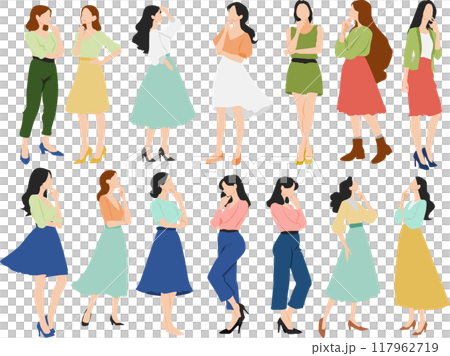 考え事をする女性のイラストセット 117962719