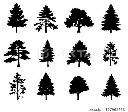 Silhouette trees wildlife collection.Vector illustration Silhouette trees wildlife collection.Vector illustration 117962768