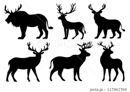 Silhouette deers collections.Silhouette animals.Vector illustration Silhouette deers collections.Silhouette animals.Vector illustration 117962769