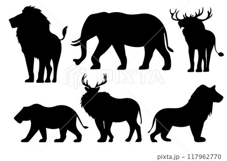 Set of wildlife animals illustration.Animals silhouette.Vector illustration Set of wildlife animals illustration.Animals silhouette.Vector illustration 117962770