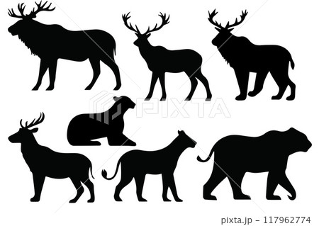 Vectors silhouette animals of savanna.Animals silhouette.Vector illustration 117962774