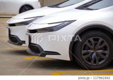 自動車イメージ　2台並んだトヨタプリウス 117962882