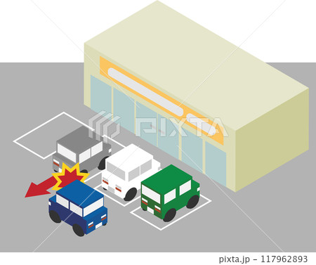 アイソメトリックな駐車場のバックによる事故のイメージ素材 アイソメトリックな駐車場のバックによる事故のイメージ素材 117962893