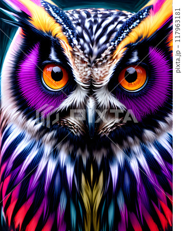 colorful artistic display of owls 117963181