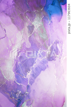 Abstract purple and blue watercolor texture with intricate marbling patterns showcasing artistic elegance and beauty 117963604