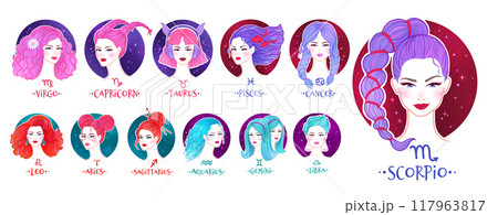 Zodiac signs girls portraits set Zodiac signs girls portraits set 117963817