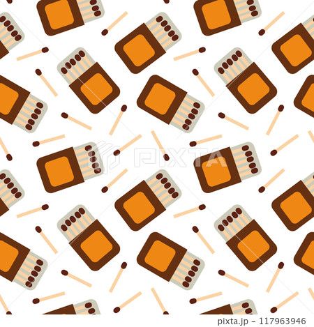 Seamless Pattern with Matchsticks and matchbox. Vector flat illustration. 117963946