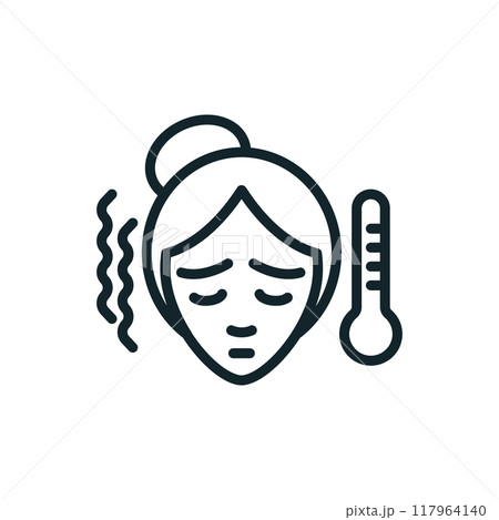 Woman feeling sick suffering from fever or flu with thermometer icon Woman feeling sick suffering from fever or flu with thermometer icon 117964140