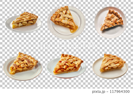 Five Slices of Apple Pie on White Plates 117964300