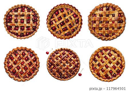 Six Whole Cherry Pies with Lattice Crusts 117964501