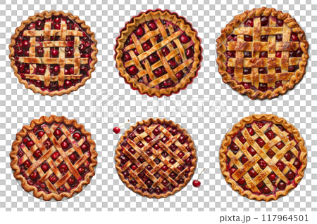 Six Whole Cherry Pies with Lattice Crusts 117964501