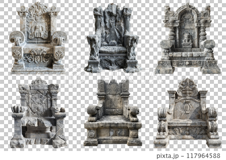 Six Elaborately Carved Stone Thrones 117964588
