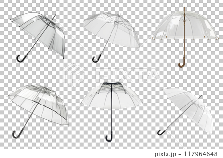 Six Clear Umbrellas Isolated on a White Backgroundのイラスト素材 [117964648 ...