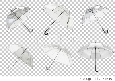Six Clear Umbrellas Isolated on White Background Six Clear Umbrellas Isolated on White Background 117964649