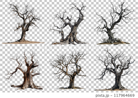 Six Images of Bare Trees Against Abstract Backgrounds 117964669