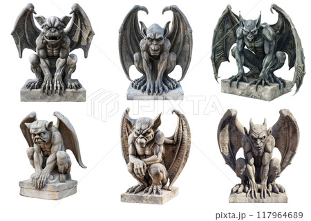 Six Stone Gargoyles with Wings in Various Poses 117964689