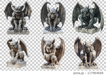 Six Stone Gargoyles with Wings in Various Poses 117964689