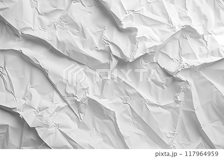 Abstract white crumpled paper backdrop for design and lettering. Generative AI 117964959