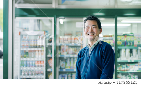 店舗の前に立つ店員 117965125