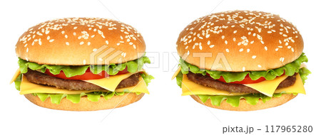 Set of various views and projections of Hamburger, isolated on transparent background, fast food 117965280