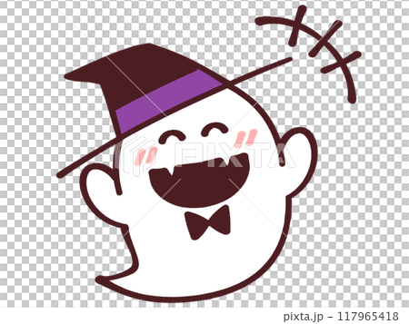 笑顔でバンザイをするハロウィンオバケのイラスト素材 笑顔でバンザイをするハロウィンオバケのイラスト素材 117965418