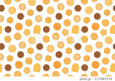 可愛いクッキーアソートのシームレスパターン、白背景 可愛いクッキーアソートのシームレスパターン、白背景 117965550