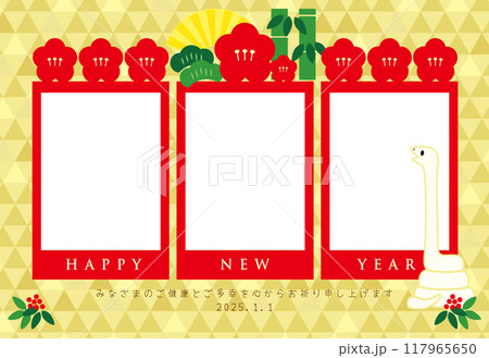 写真が入れられる2025年巳年の年賀状のベクターイラスト 117965650