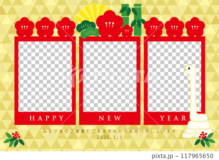 写真が入れられる2025年巳年の年賀状のベクターイラスト 117965650