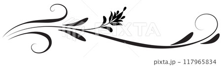 Floral ornament with leaves and abstract lines. Graceful element for decor and greeting or invitation card design 117965834