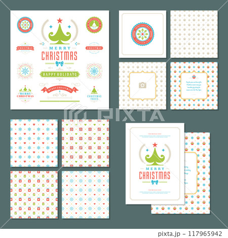Christmas quotes labels and badges vector design elements set with greeting card template Christmas quotes labels and badges vector design elements set with greeting card template 117965942