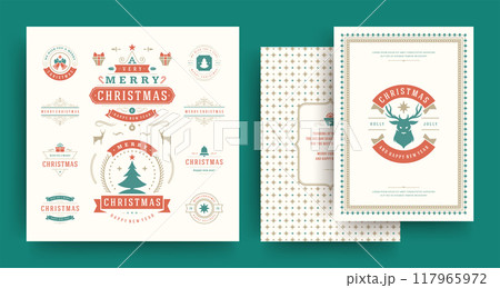 Christmas labels and badges vector design elements set with greeting card template. 117965972