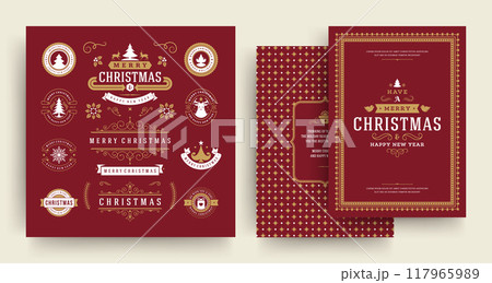 Christmas quotes labels and badges vector design elements set with greeting card template 117965989