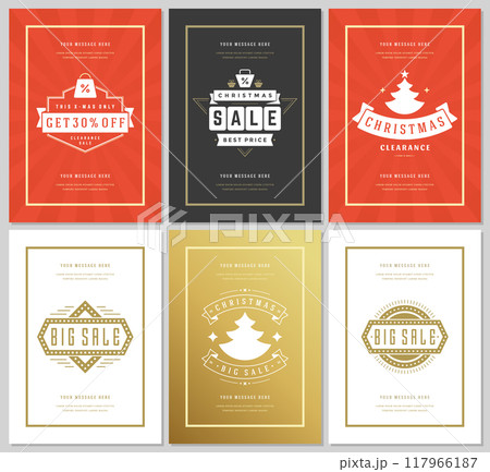 Christmas sale flyers or banners design set discount offers and snowflakes pattern background with ornate decoration 117966187