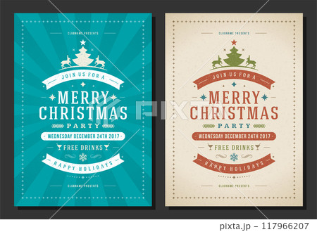 Christmas party invitation retro typography and decoration elements Christmas party invitation retro typography and decoration elements 117966207