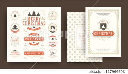Christmas labels and badges vector design elements set with greeting card template. 117966208